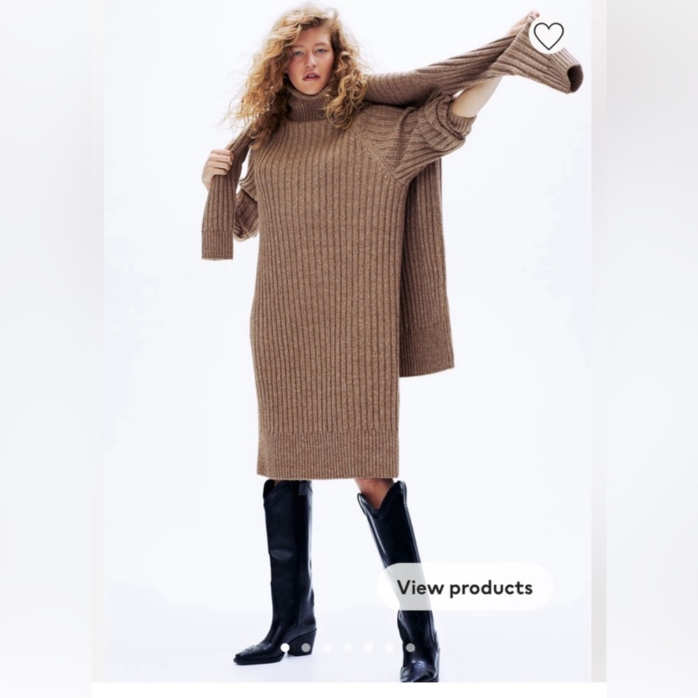 H&M Taupe Ribbed Knit Sweater Dress
